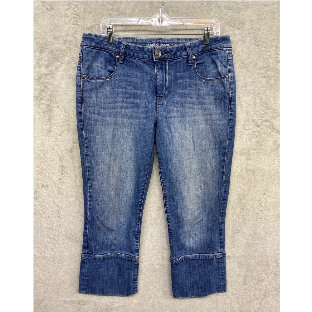 Apt 9 Capris Blue Jeans Size 12 Embroidered Pockets Stretch Denim Urban Casual